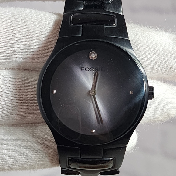 FOSSIL ARKITEKT FS-4166 All Black Real Diamond Stainless Steel Dress Watch/Used - Picture 2 of 12